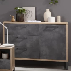 Commode Faber 122cm Met 3 Lades - Eikdecor/betonlook