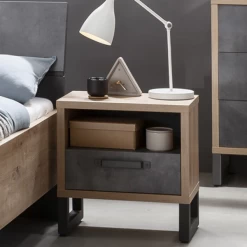 Nachtkastje Faber 52cm Met Opberglade - Eikdecor/betonlook -Collectie Slaapkamermeubels Ontwerp zonder titel 2023 11 16T135444.440 f731