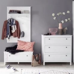 Garderobecombinatie Ole | Paneel, Ladekast En Bank | Wit