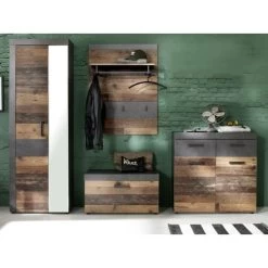 Garderobecombinatie Indy | Paneel, Bank, Kleding- En Opbergkast | Old Wood-decor