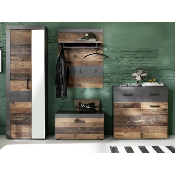Garderobecombinatie Indy | Paneel, Bank, Kleding- En Opbergkast | Old Wood-decor 3 Garderobecombinatie Indy | Paneel, Bank, Kleding- En Opbergkast | Old Wood-decor