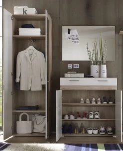 Garderobeset Set-One | Opbergkast, Spiegel, Kledingkast | Licht-eiken Kleur -Collectie Slaapkamermeubels Set One GD 1336 919 96 frontal ge f. D ac79