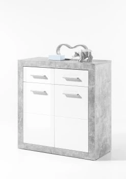 Commode Inga 82 Cm Met 2 Deuren & 2 Lades - Beton/wit -Collectie Slaapkamermeubels Stone Kommode Beton Wei 36 671 D5 af94