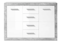 Commode Inga 117 Cm Met 2 Deuren & 4 Lades - Beton/wit -Collectie Slaapkamermeubels Stone Kommode Beton Wei Frontal 36 674 D5 ab41