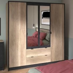 Kledingkast Yuri 188cm, 4 Deuren & 2 Lades - Antraciet/eik Decor