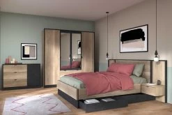 Kledingkast Yuri 188cm, 4 Deuren & 2 Lades - Antraciet/eik Decor 17 Kledingkast Yuri 188cm, 4 Deuren & 2 Lades - Antraciet/eik Decor -Collectie Slaapkamermeubels TORONTO 3304 A4PT CHES COPT L140 TIRO 63e6