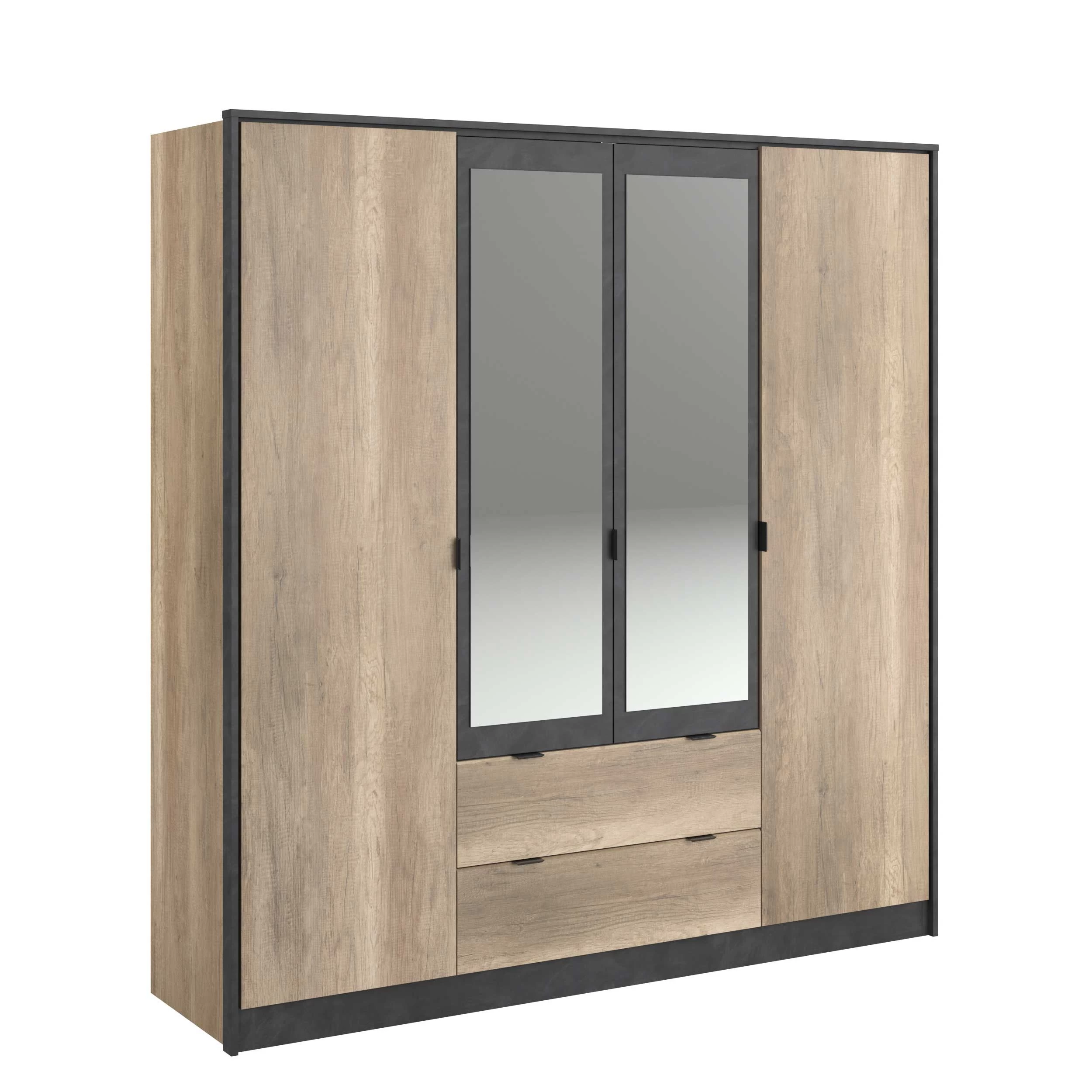 Kledingkast Yuri 188cm, 4 Deuren & 2 Lades - Antraciet/eik Decor 13 Kledingkast Yuri 188cm, 4 Deuren & 2 Lades - Antraciet/eik Decor - Afbeelding 11