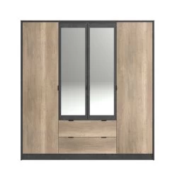 Kledingkast Yuri 188cm, 4 Deuren & 2 Lades - Antraciet/eik Decor 22 Kledingkast Yuri 188cm, 4 Deuren & 2 Lades - Antraciet/eik Decor -Collectie Slaapkamermeubels TORONTO 3304 A4PT F fb04