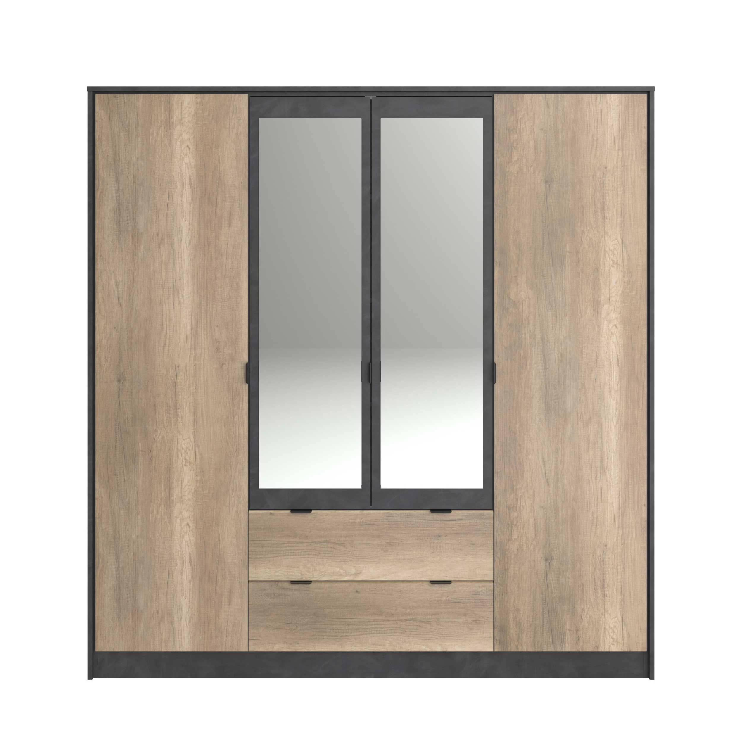 Kledingkast Yuri 188cm, 4 Deuren & 2 Lades - Antraciet/eik Decor 12 Kledingkast Yuri 188cm, 4 Deuren & 2 Lades - Antraciet/eik Decor - Afbeelding 10