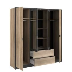 Kledingkast Yuri 188cm, 4 Deuren & 2 Lades - Antraciet/eik Decor 20 Kledingkast Yuri 188cm, 4 Deuren & 2 Lades - Antraciet/eik Decor -Collectie Slaapkamermeubels TORONTO 3304 A4PT OUV C 3752
