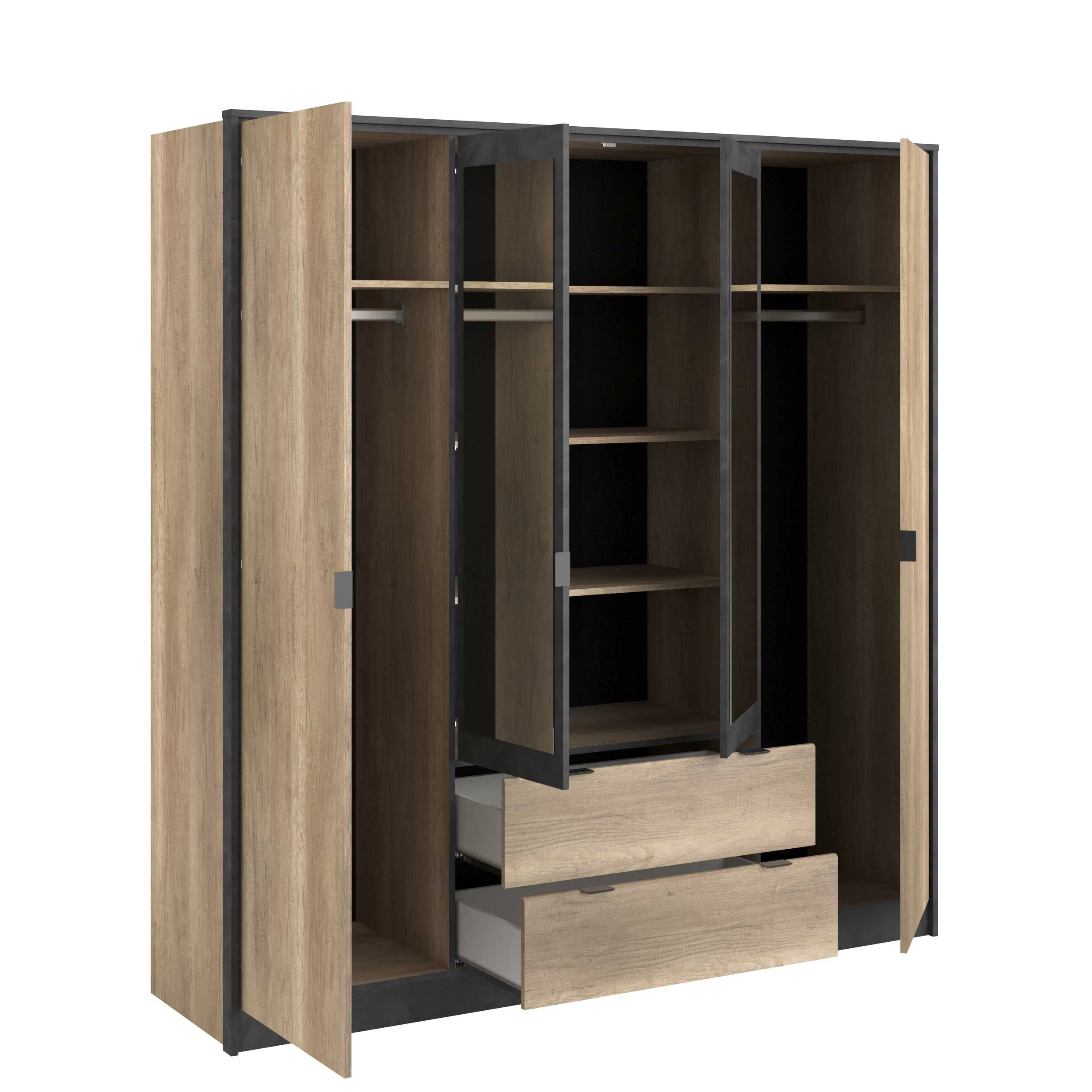 Kledingkast Yuri 188cm, 4 Deuren & 2 Lades - Antraciet/eik Decor 10 Kledingkast Yuri 188cm, 4 Deuren & 2 Lades - Antraciet/eik Decor - Afbeelding 8