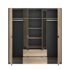 Kledingkast Yuri 188cm, 4 Deuren & 2 Lades - Antraciet/eik Decor 18 Kledingkast Yuri 188cm, 4 Deuren & 2 Lades - Antraciet/eik Decor -Collectie Slaapkamermeubels TORONTO 3304 A4PT OUV F 9e34