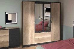 Kledingkast Yuri 188cm, 4 Deuren & 2 Lades - Antraciet/eik Decor 16 Kledingkast Yuri 188cm, 4 Deuren & 2 Lades - Antraciet/eik Decor -Collectie Slaapkamermeubels TORONTO 3304 A4PT d92a