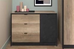 Commode Yuri 113cm, 1 Deur & 3 Lades - Antraciet/eik Decor 19 Commode Yuri 113cm, 1 Deur & 3 Lades - Antraciet/eik Decor -Collectie Slaapkamermeubels TORONTO 3304 COPT 56c5