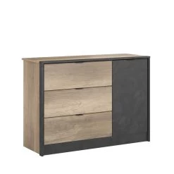 Commode Yuri 113cm, 1 Deur & 3 Lades - Antraciet/eik Decor 25 Commode Yuri 113cm, 1 Deur & 3 Lades - Antraciet/eik Decor -Collectie Slaapkamermeubels TORONTO 3304 COPT C 2919