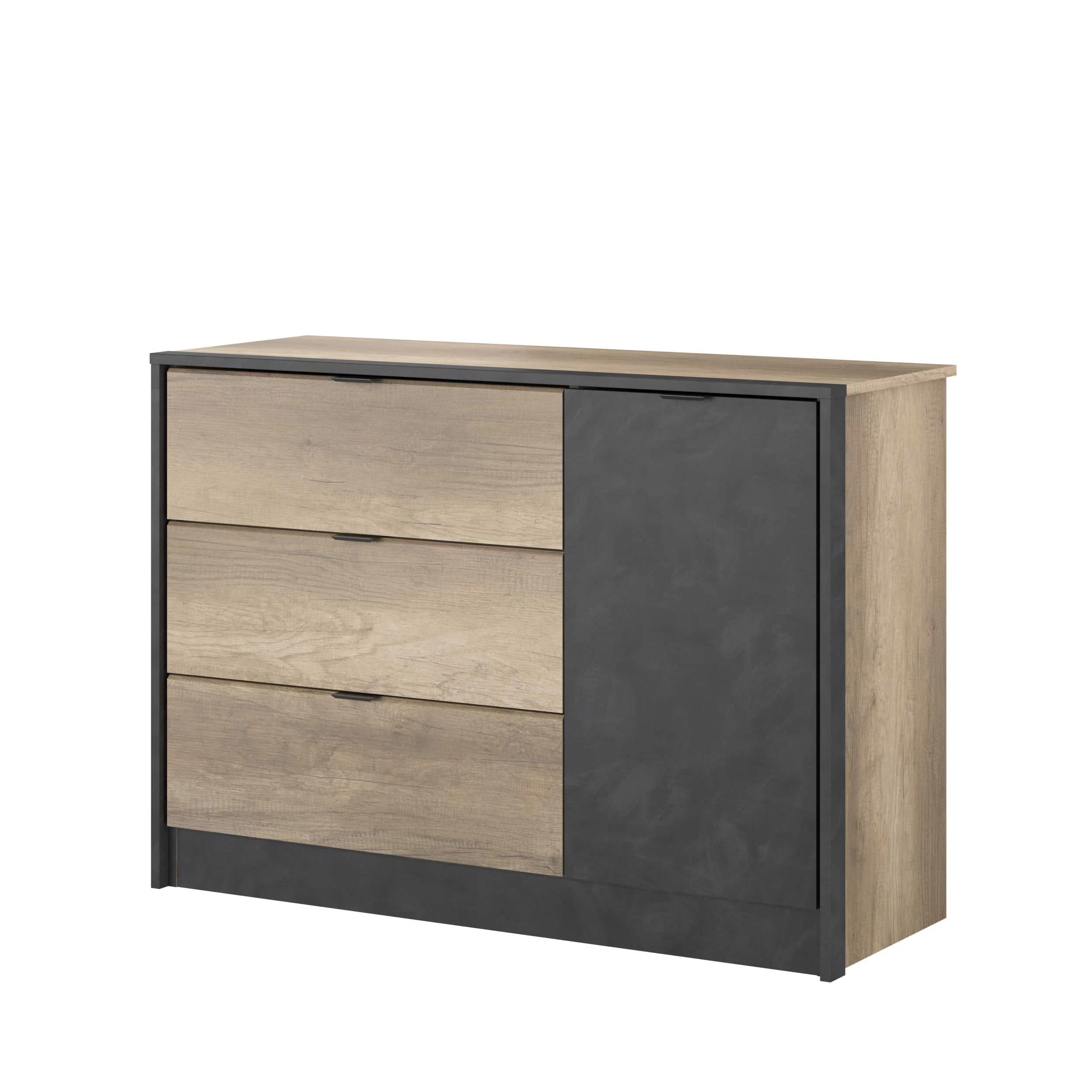 Commode Yuri 113cm, 1 Deur & 3 Lades - Antraciet/eik Decor 15 Commode Yuri 113cm, 1 Deur & 3 Lades - Antraciet/eik Decor - Afbeelding 13