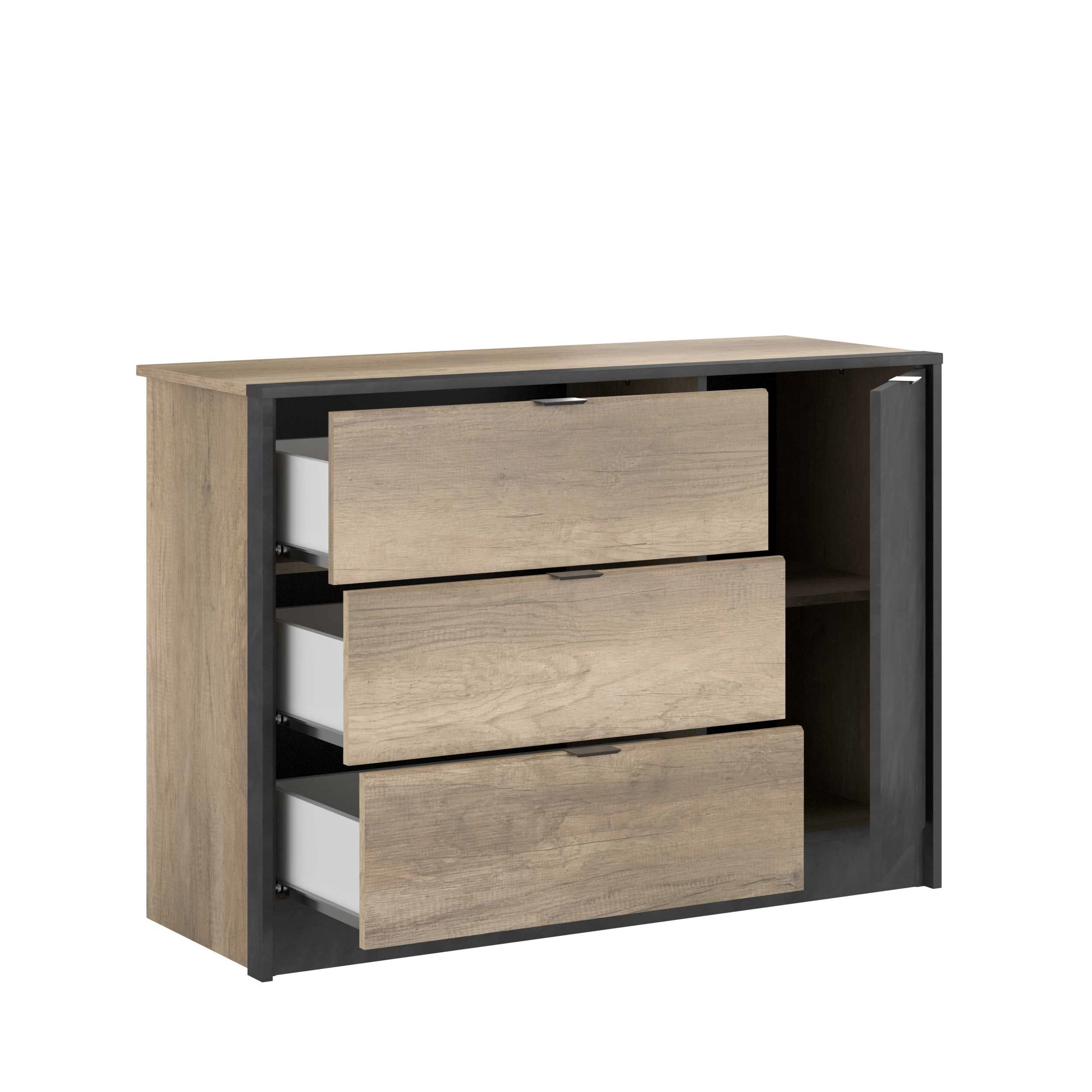 Commode Yuri 113cm, 1 Deur & 3 Lades - Antraciet/eik Decor 11 Commode Yuri 113cm, 1 Deur & 3 Lades - Antraciet/eik Decor - Afbeelding 9