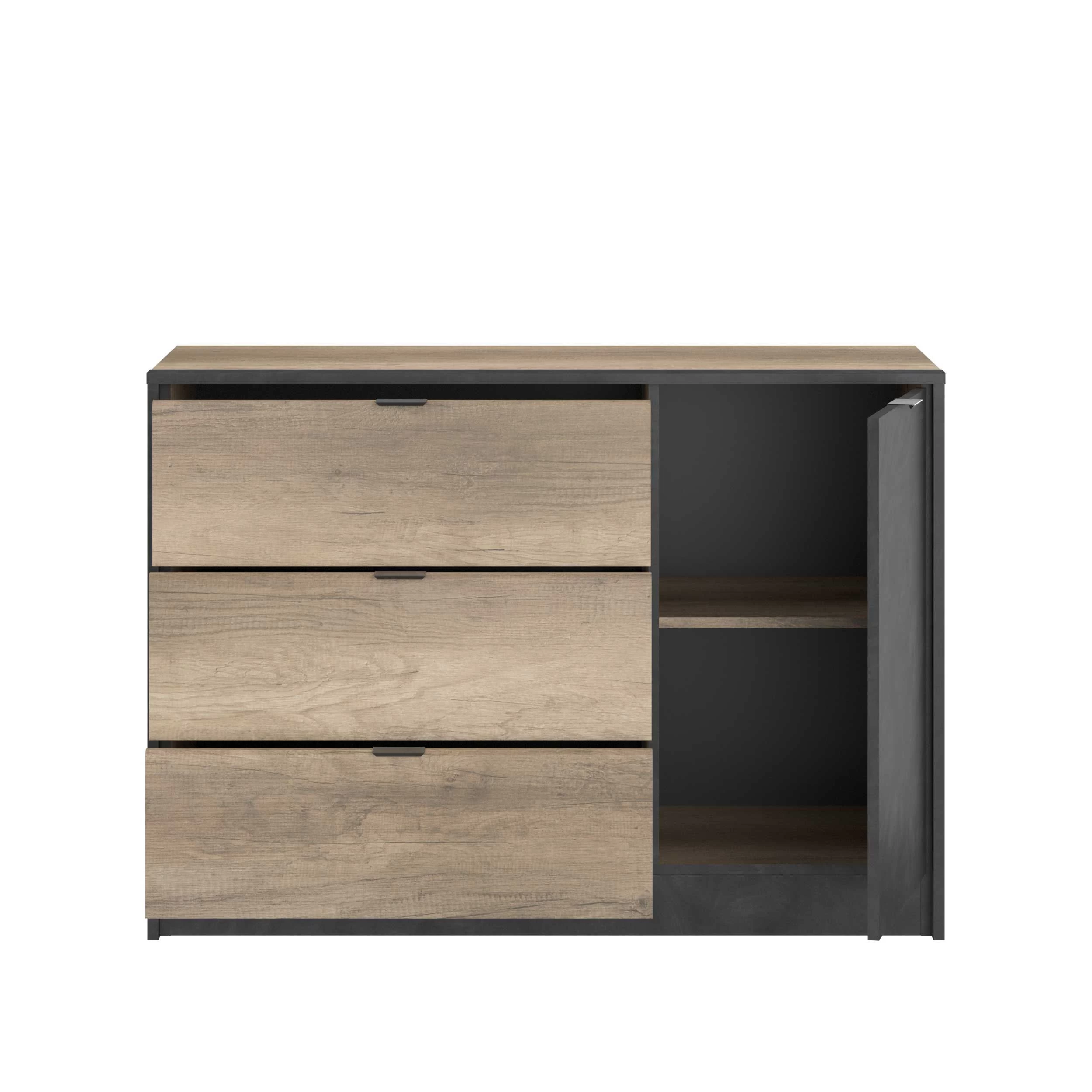 Commode Yuri 113cm, 1 Deur & 3 Lades - Antraciet/eik Decor 10 Commode Yuri 113cm, 1 Deur & 3 Lades - Antraciet/eik Decor - Afbeelding 8