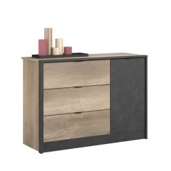 Commode Yuri 113cm, 1 Deur & 3 Lades - Antraciet/eik Decor 18 Commode Yuri 113cm, 1 Deur & 3 Lades - Antraciet/eik Decor -Collectie Slaapkamermeubels TORONTO 3304 COPT STYLE C fba8