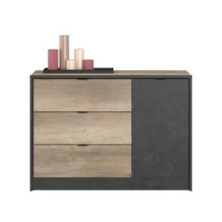 Commode Yuri 113cm, 1 Deur & 3 Lades - Antraciet/eik Decor 21 Commode Yuri 113cm, 1 Deur & 3 Lades - Antraciet/eik Decor -Collectie Slaapkamermeubels TORONTO 3304 COPT STYLE F 3d82