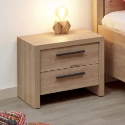 Nachtkastje Lavio 50cm, 2 Lades - Eik Decor/zwart