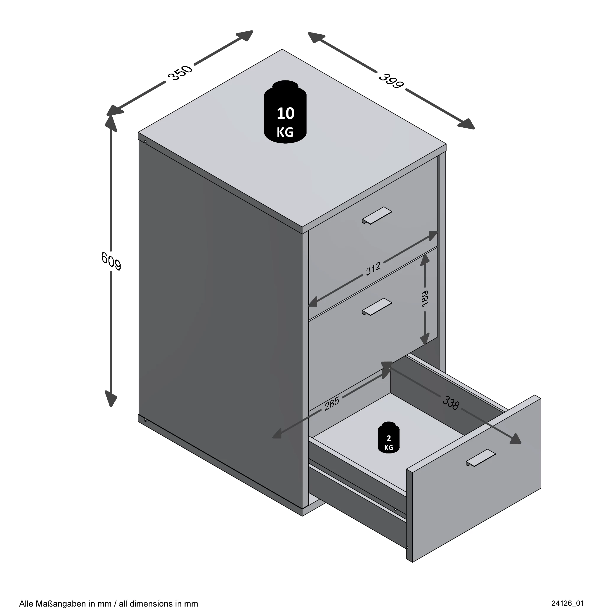 FMD Nachtkastje Valerie 3 Laden - Hoogglans Wit 5 FMD Nachtkastje Valerie 3 Laden - Hoogglans Wit - Afbeelding 3