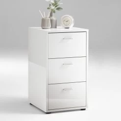 FMD Nachtkastje Valerie 3 Laden - Hoogglans Wit