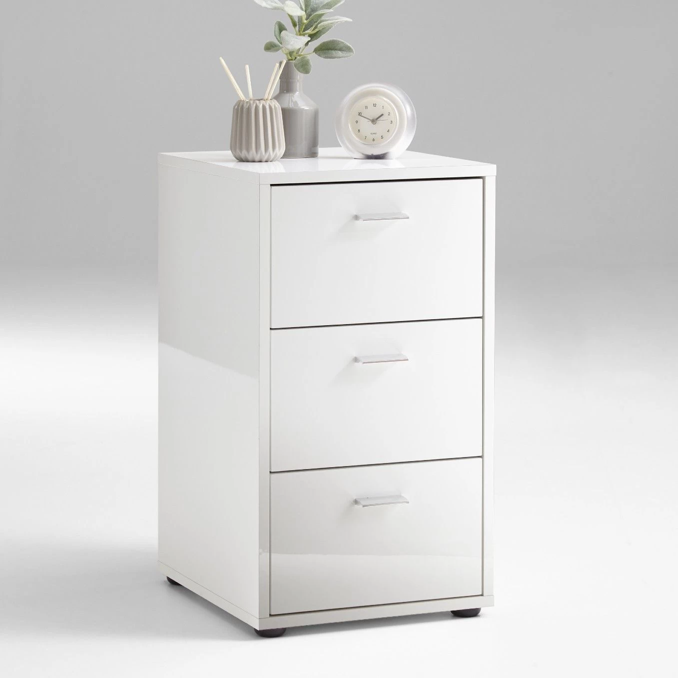 FMD Nachtkastje Valerie 3 Laden - Hoogglans Wit 3 FMD Nachtkastje Valerie 3 Laden - Hoogglans Wit