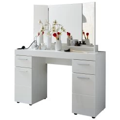 Bureau- En Kaptafel Amanda Met Spiegel | 120 X 41 X 141 Cm | Melaminegecoat | High Glossy White