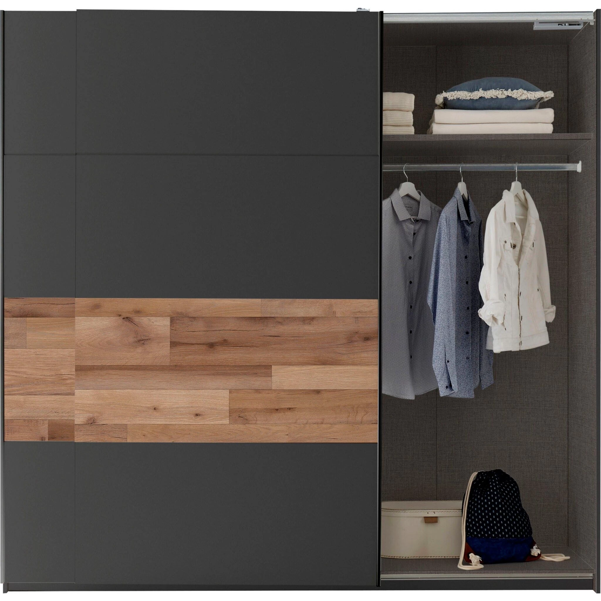 Kledingkast Aquino 215cm 2 Deuren - Grafiet/eik 6 Kledingkast Aquino 215cm 2 Deuren - Grafiet/eik - Afbeelding 4